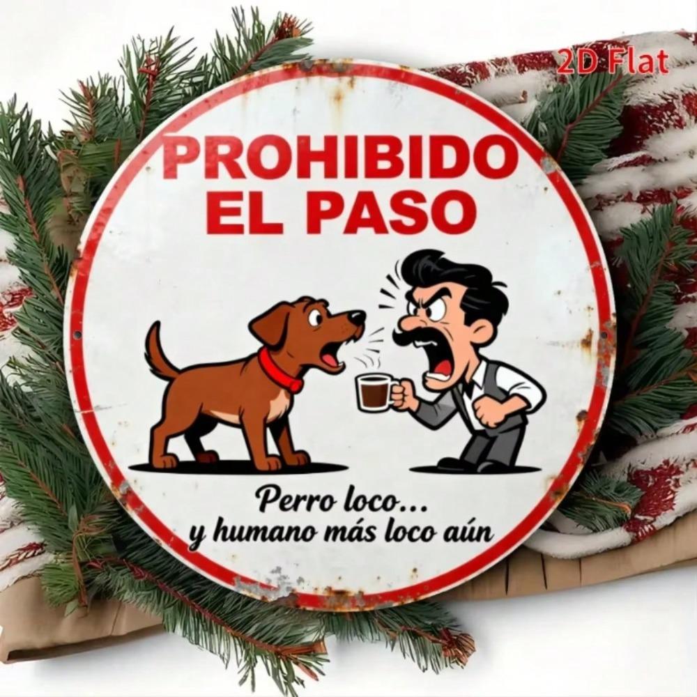 Retro Spanish Warning Tin Sign Round Metal Wall Decor For Home Bar Garage Man Cave