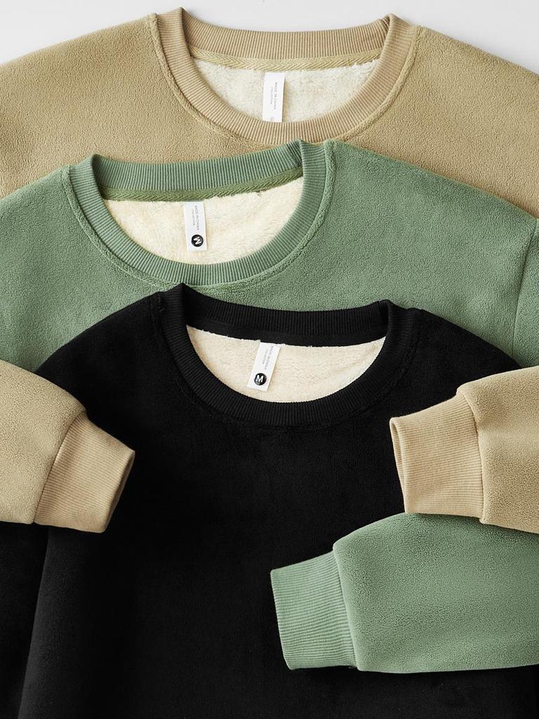 Men's Heavyweight 600G Lambswool Hoodie, Velvet Thickened Fleece, Round Neck, Warm Pullover, Autumn Winter Outerwear.