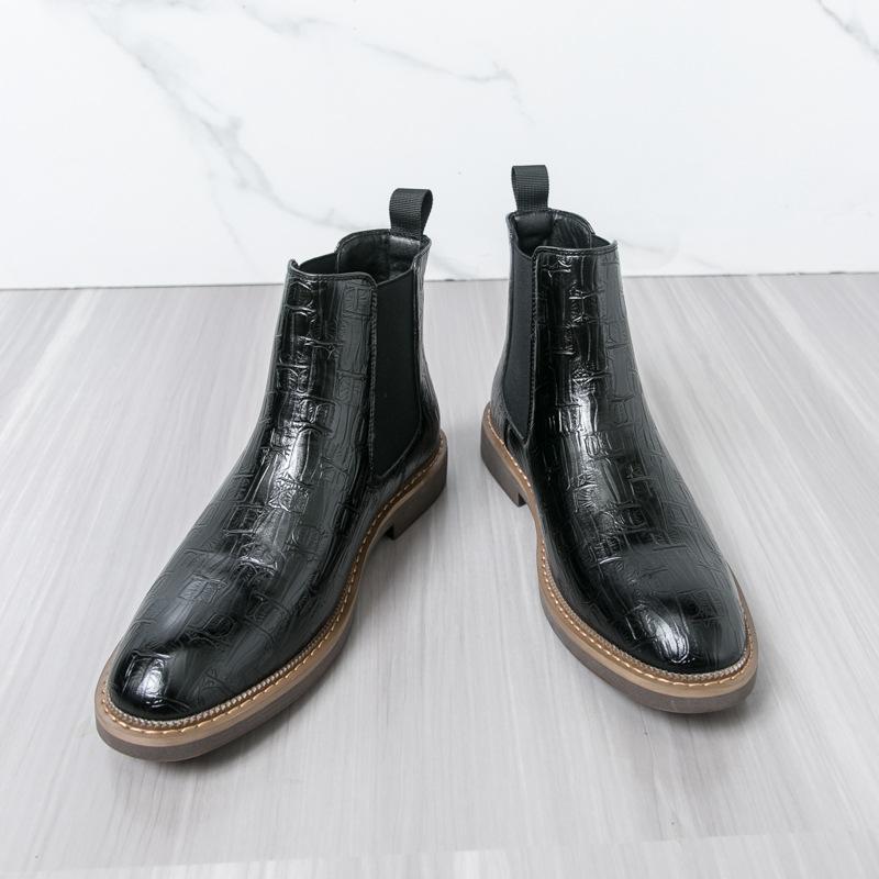 Martin Stiefel Herren Herbst Britischer Stil High-Top Lederschuhe Herren Chelsea Stiefel große Größe Britisches Steinmuster Trend Lederstiefel