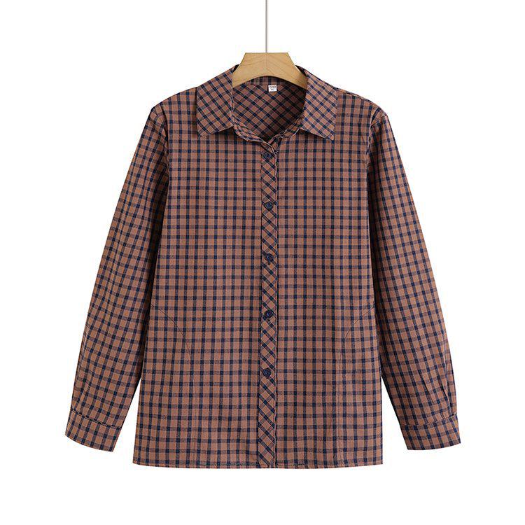 2026 Pure Cotton Plaid Cardigan for Middle-aged & Elderly Women - Long Sleeve, Mom & Grandma Style