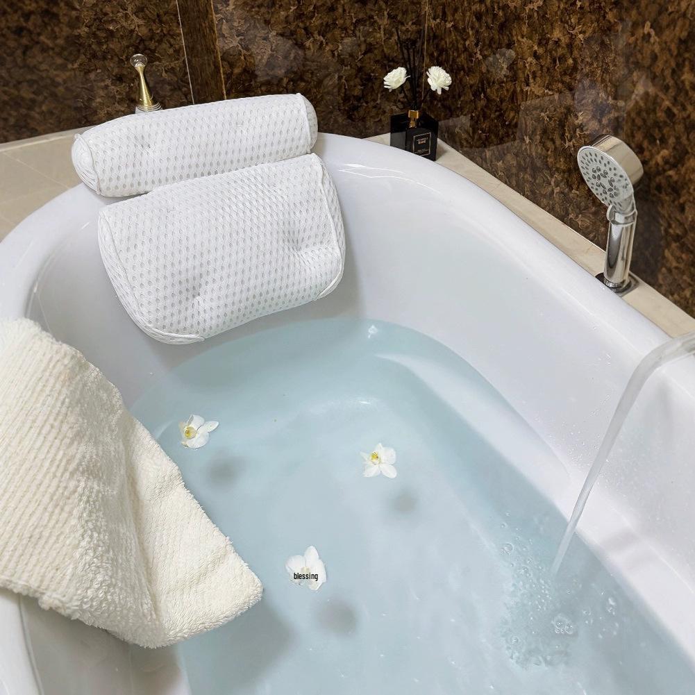 

Non-Slip 3D Mesh Bathtub Pillow with Suction Cups, Machine Washable Backrest Cushion for Bathroom 3D