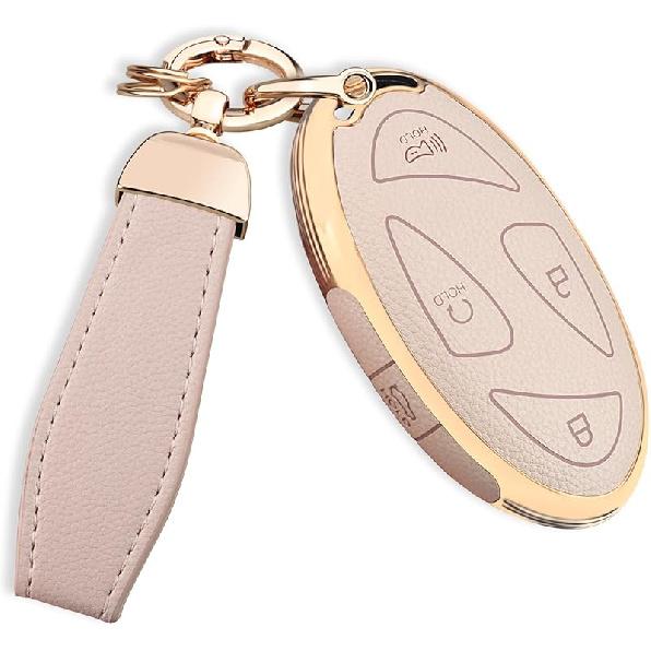 QBUC for Hyundai Key Fob Cover with Key Chain, Upper Leather + Soft TPU Car Key Case for Hyundai Ioniq 6 Grandeur GN7 KONA Elanrtra Santa Fe Tucson
