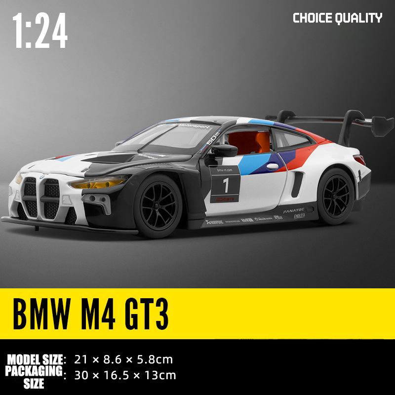 1/24 Scale BMW M4 GT3 Couple Racing Alloy Diecast Car Model Sound Light Indoor Desk Decoration Trendy Ornament Gift Box for Boyfriend