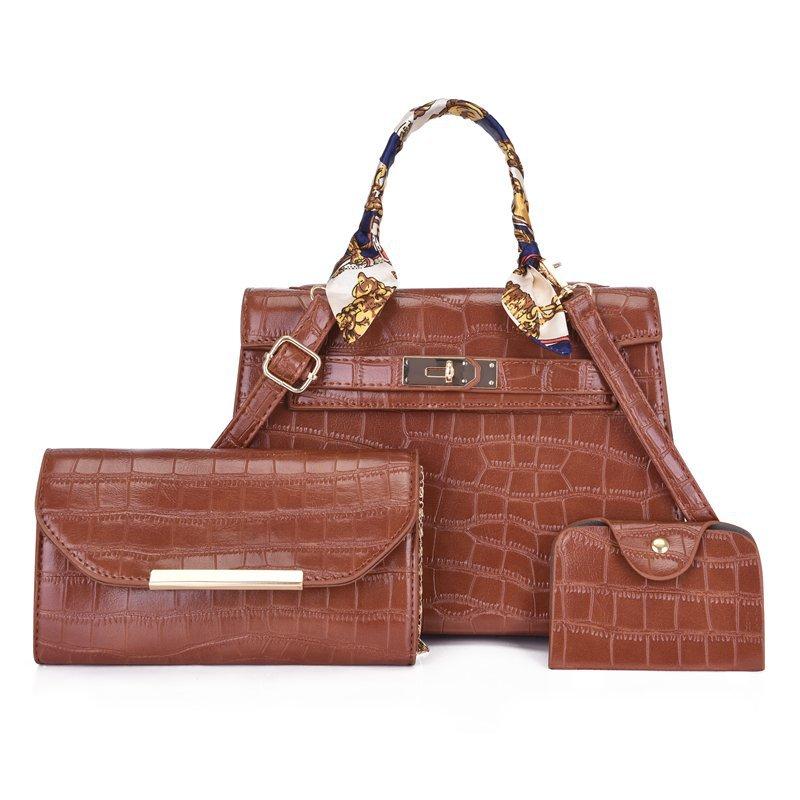 Bag Women's New Fashion Candy Color Handheld Women's Bag Crocodile Pattern Rhombus Silk Scarf Lock Shoulder Bag Crossbody Women's Bag