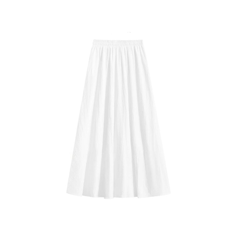White Summer Skirt for Women, New Style for Plus-Size Girls, Pear-Shaped Body, High-Waisted, Loose Fit, Slimming, Drapey A-Line Long Skirt