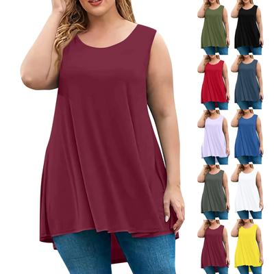 Damenmode Große Größe Rundhalsausschnitt Ärmellos Lässig Einfarbig Lose Pullover Top