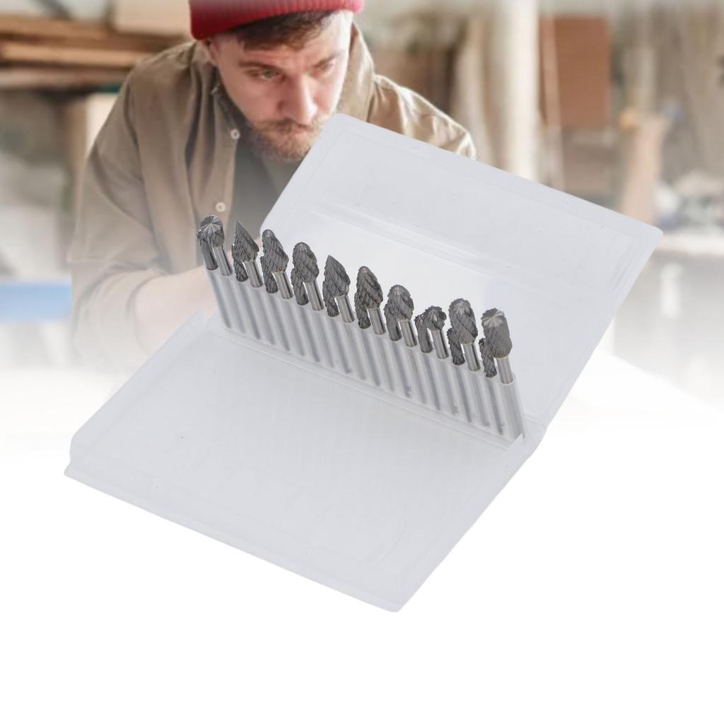 20 Pcs Double Cut Rotary Burr Set 1/8in Shank Tungsten Carbide with 2 Collets for Woodworking Drilling Carving Engraving Polishing Cutting