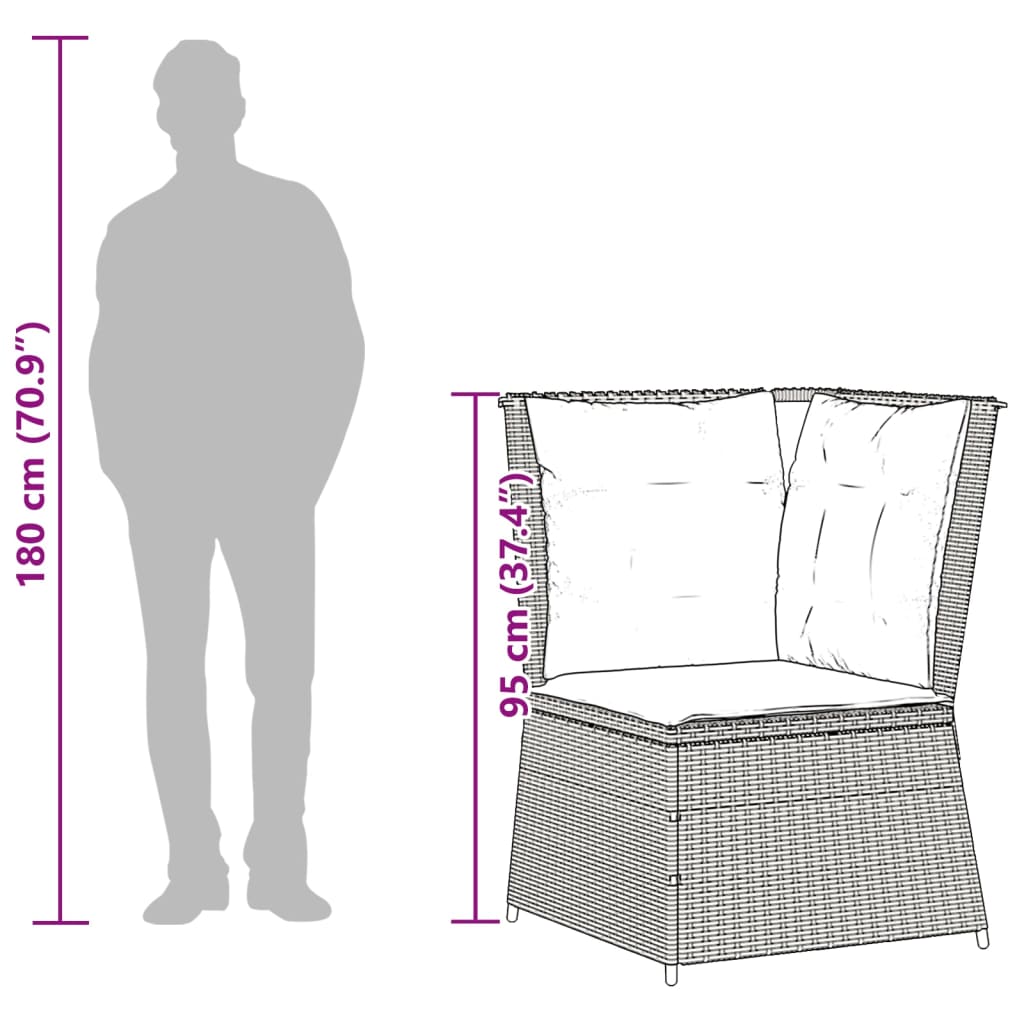 Garden Corner Sofa with Cushions Grey Poly Rattan