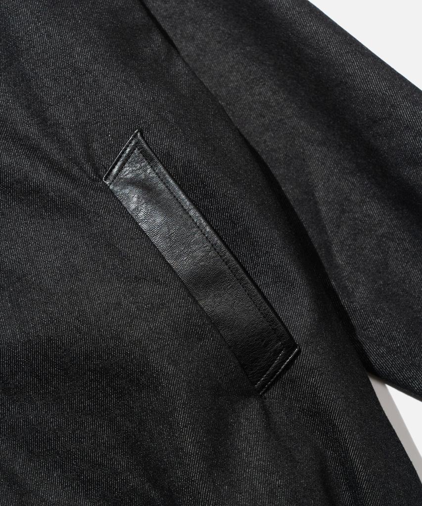 Vastic Leather Collar Denim Varsity Jacket_Black