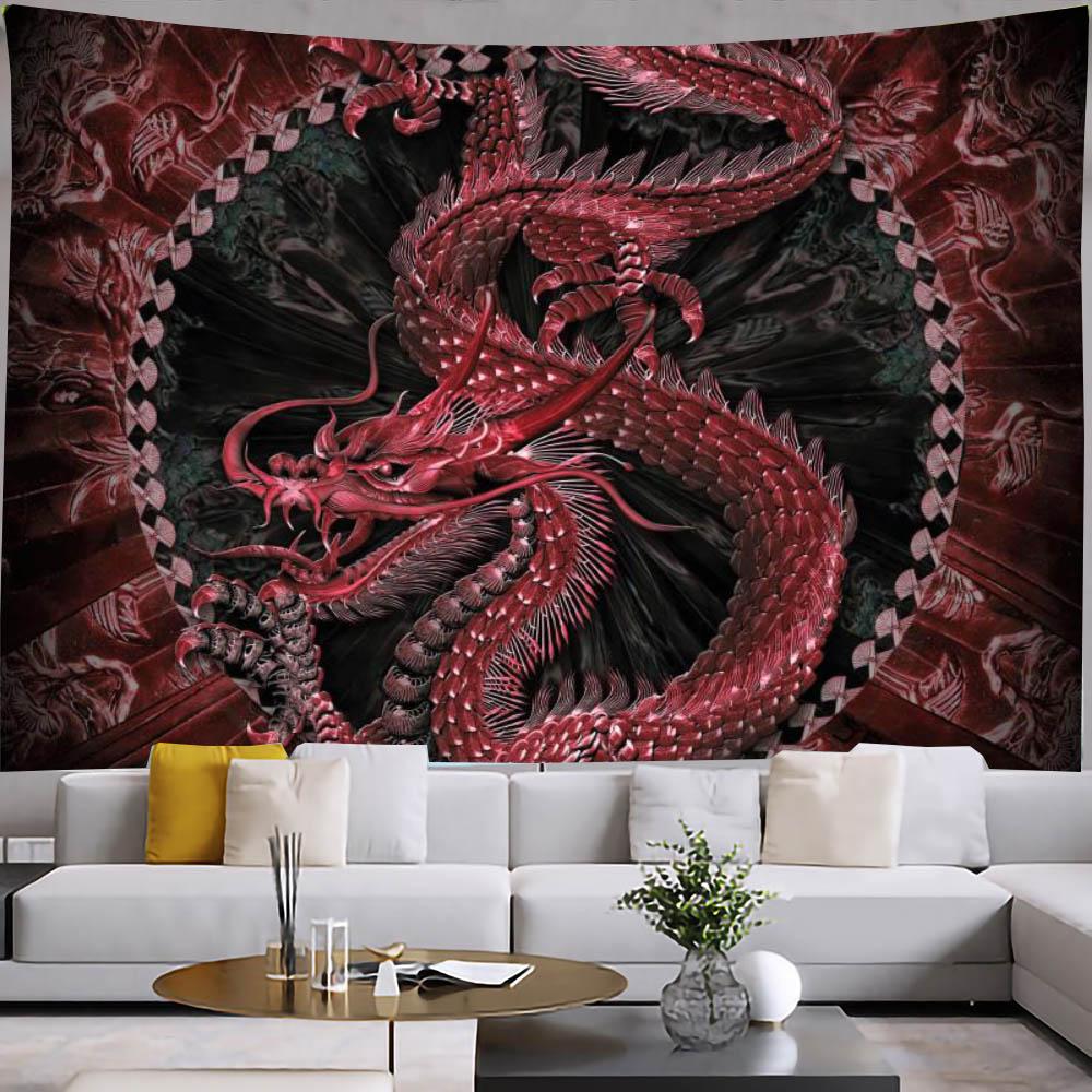 Chinesischer Drache Wandteppich, Hippie-Kunst, Wandbehang, psychedelisch, ästhetisch, Raumdekoration, Decke, Zuhause, Schlafzimmer, Dekoration, Boho, Zuhause, Dezember