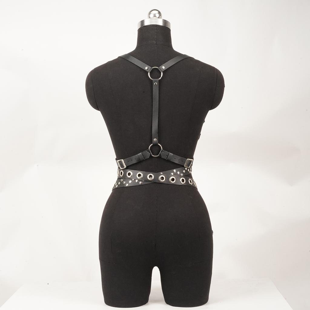 Sexy Leather Body Harness Belt with Adjustable Straps, Gothic Rave Outfit for Women