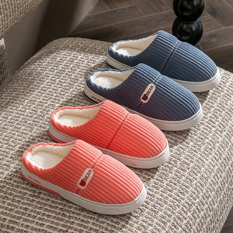 Vertical Strip English Cotton Slippers Household Thermal Plush Couple Slippers Cotton Shoes Fashion Plush Cotton Mop