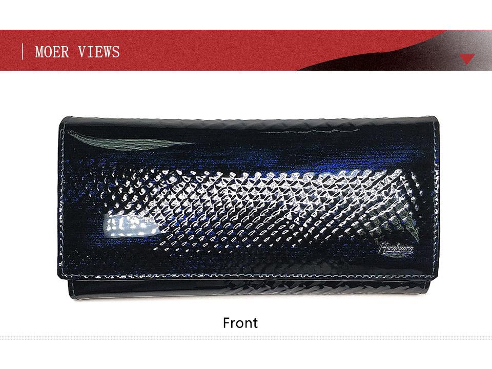 Women's Crocodile Pattern Genuine Leather Wallet: Patent Design, Multi-Card Slots, Large Capacity Coin Purse with Snap Button.