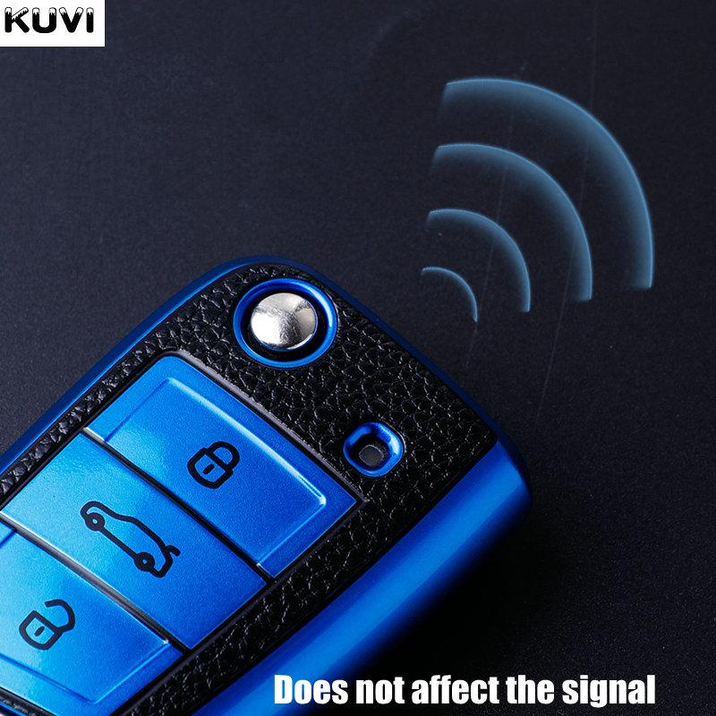 Für Volkswagen VW Polo Golf7 MK7 Tiguan für Skoda Octavia Kodiaq Karoq für Seat Ateca Autoschlüsseletui Abdeckung Tasche Schlüsselanhänger Schutz