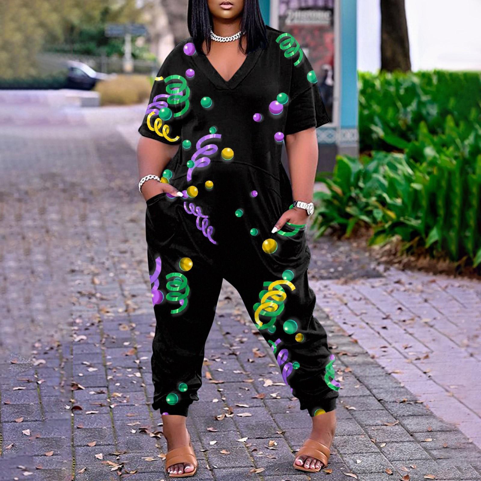 

Женский комбинезон с короткими рукавами, повседневный свободный крой, мешковатые комбинезоны, удобные комбинезоны с V-образным вырезом, комбинезон с карманами L чёрный