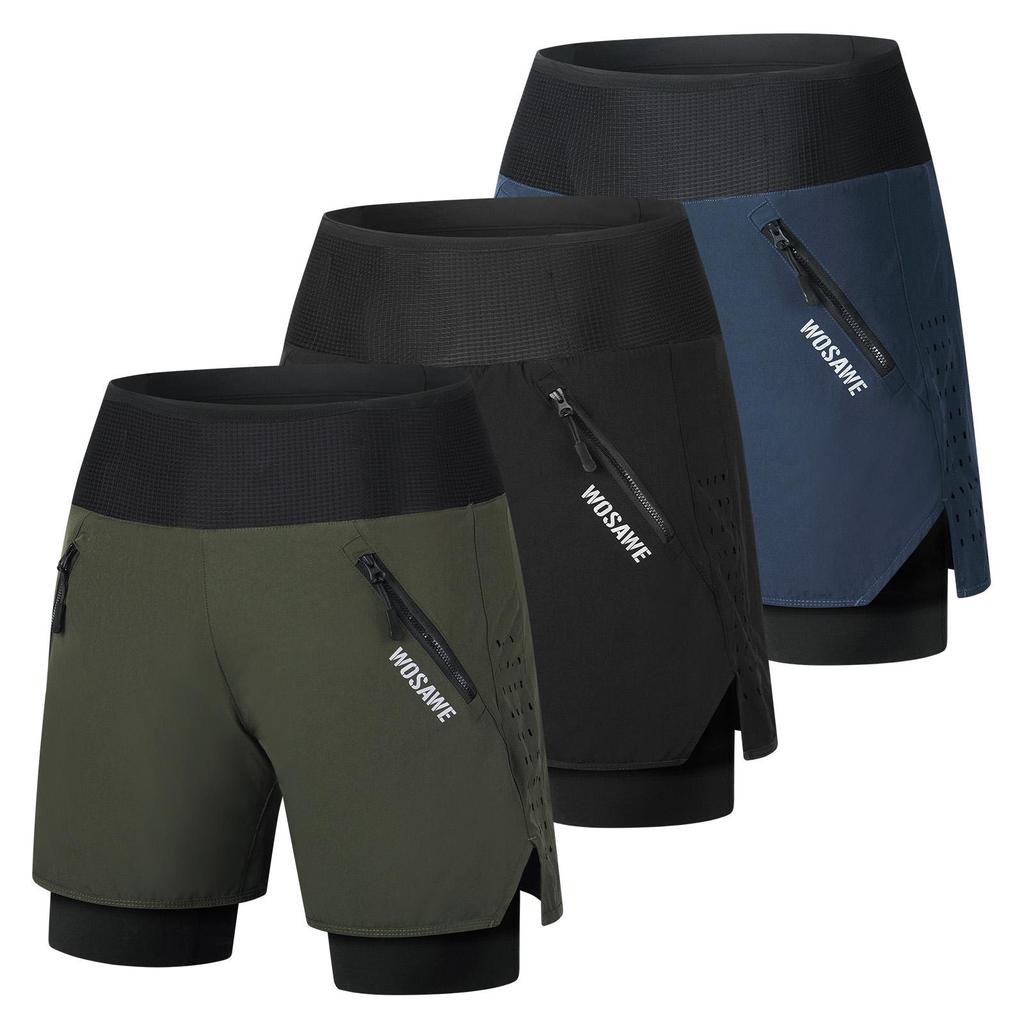 Wosawe Unisex Elastyczne Przyjazne dla Skóry Wygodne Wyściełane Pianką Podszyte Spodenki Kolarskie 2 w 1