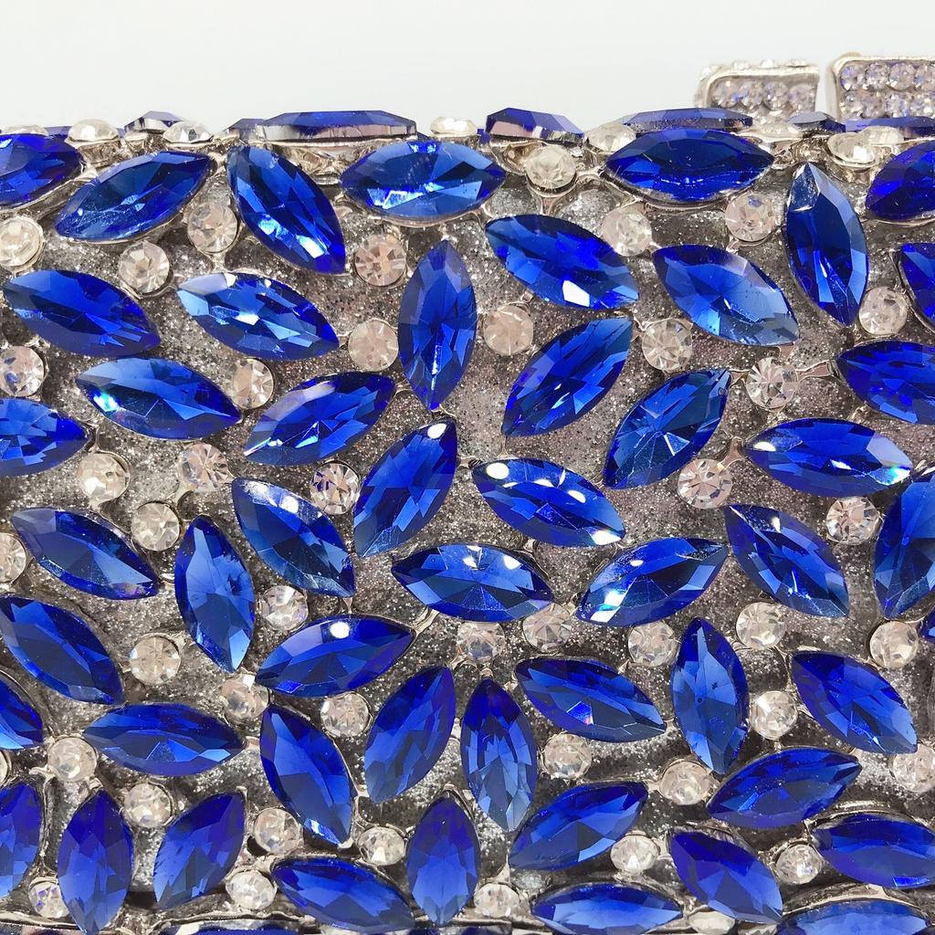 WHTUOHENG Blaue Strasssteine Silbernes Metall Abend-Clutch-Tasche Für Damen Kristall Hochzeit Braut Handtasche Diamant Party Abschlussball Clutches