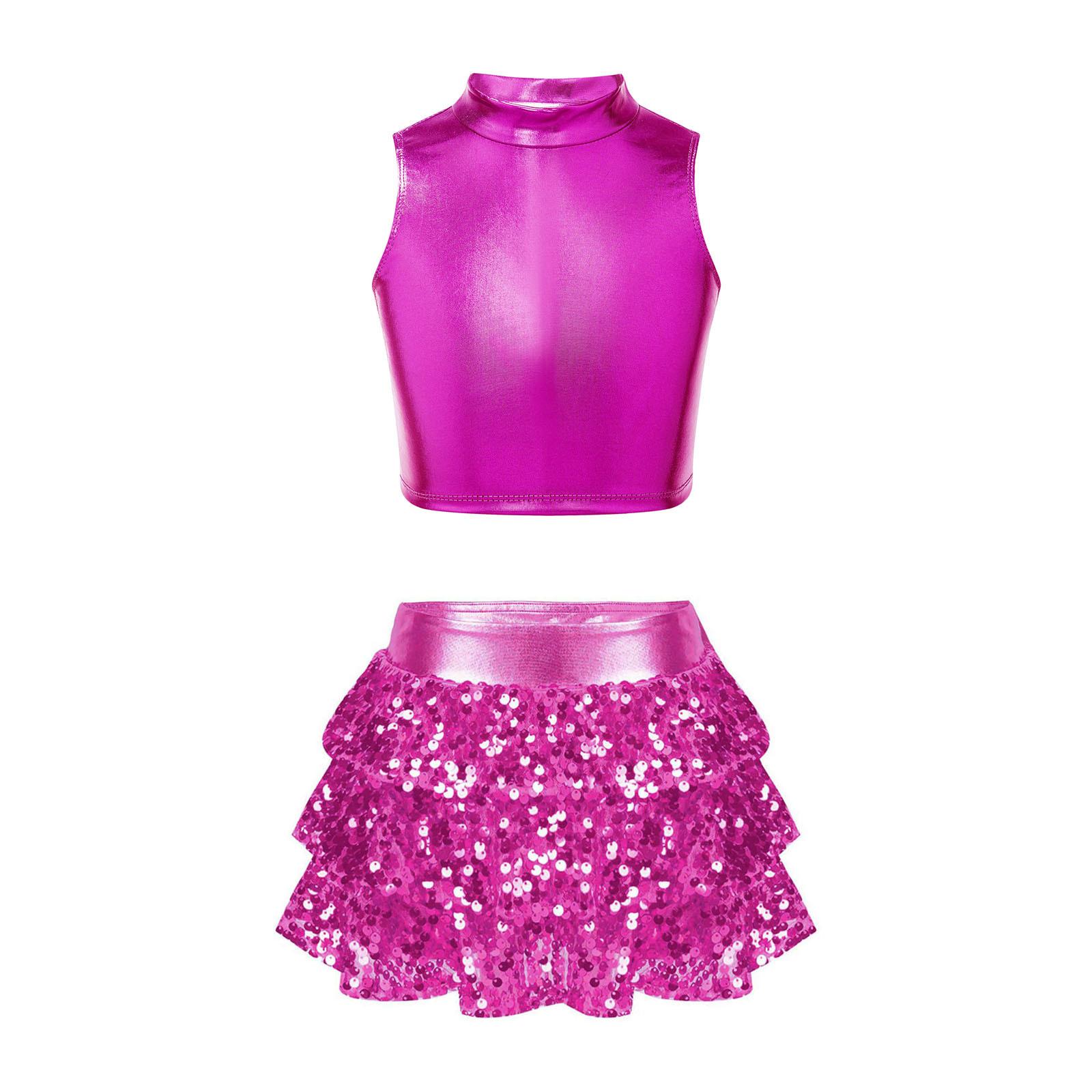 

Блискуча коротка безрукавка для дітей і дівчаток із шортами в спідниці для латиноамериканського джазового танцю 9-10 Years