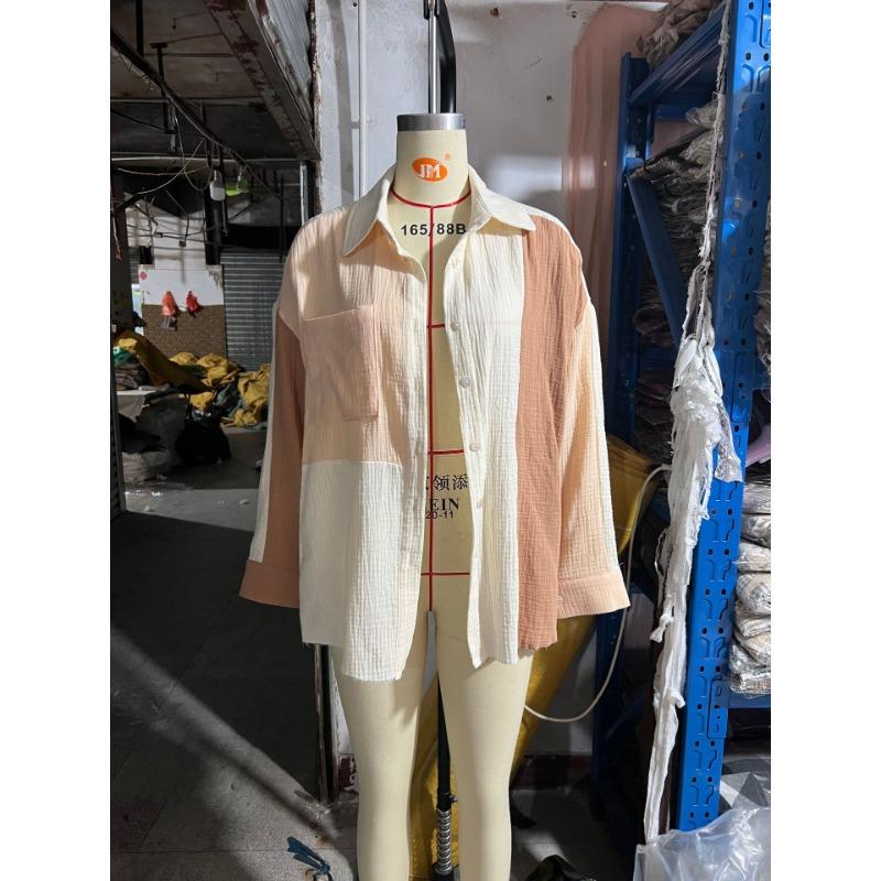 

Весенне-осенняя женская рубашка больших размеров, модный топ с длинными рукавами и карманами ярких цветов XL белый/бежевый