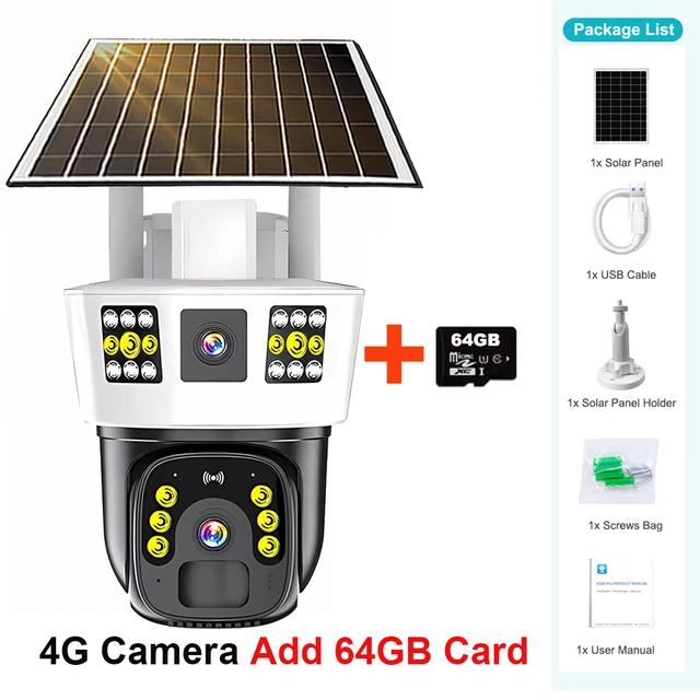 Outdoor 4G SIM Card Solar IP Camera Built-in Battery 12MP 6K PTZ Monitor PIR Human Detection Alarm Light Video Surveillance Cam