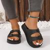 *Summer Round Toe Non-slip Lightweight/comfortable Women's Shoes Able Fish Mouth Open Toe Double Buckle Beach Slippers