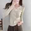2025 Spring/Autumn Fashion Lace Patchwork Slim Fit Long Sleeve Knit Top