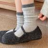 Simple and Versatile Wool Socks for Autumn and Winter, Boneless Socks, Mid-calf Socks, Color-blocked Double-screw Pile Socks