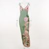 Women's Sexy Floral Print Spaghetti Strap Maxi Dress V Neck Backless Slim Fit Bodycon Long Dress for Summer Vacation Beach Party Date Night Wear
