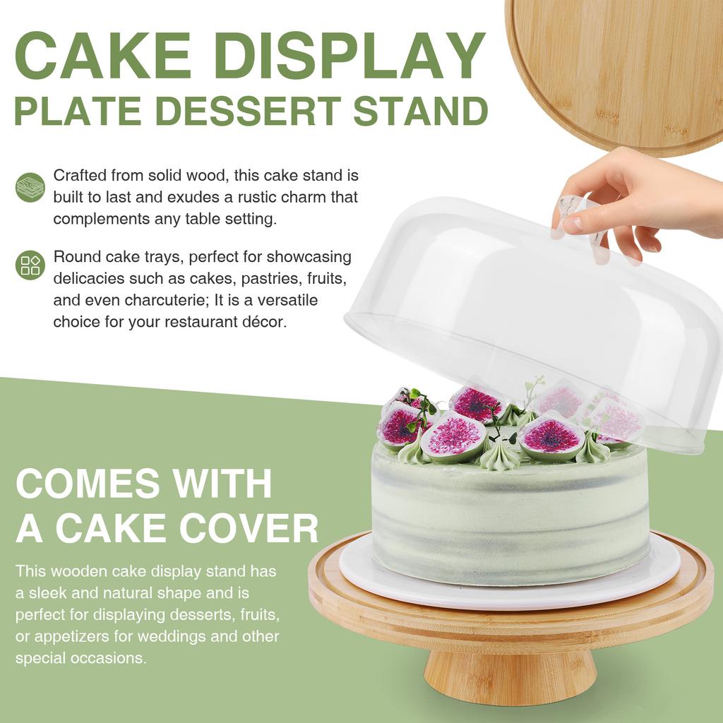 Wood Cake Plate with Clear Dome Lid Wooden Cake Display Stand Wooden Pedestal Stand for Cheese Chips Fruit Platter