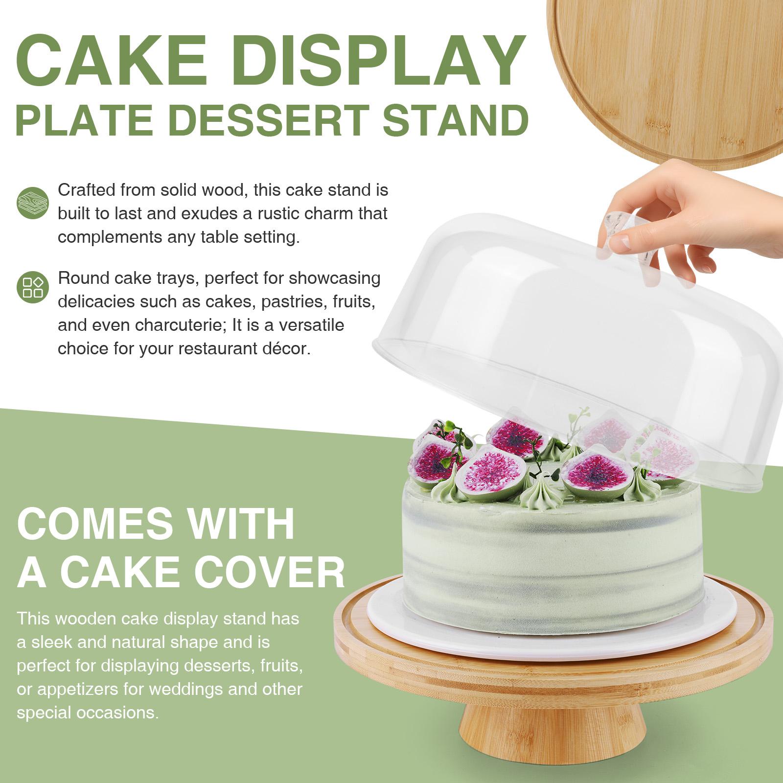 Wood Cake Plate with Clear Dome Lid Wooden Cake Display Stand Wooden Pedestal Stand for Cheese Chips Fruit Platter China Mainland