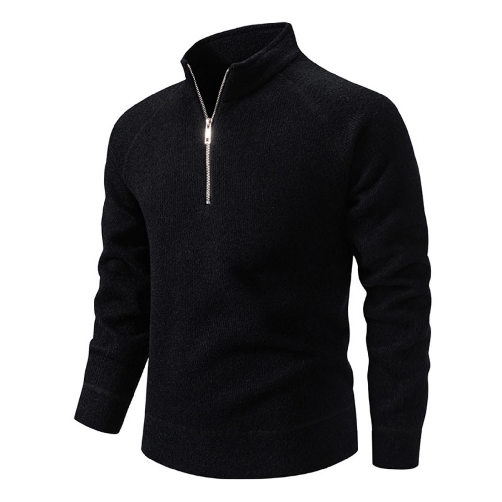 

Men s Casual Solid Color Thickened Sweater, New Men s Stand-up Collar Semi-zipper Fitted Knitted Sweater M чёрный