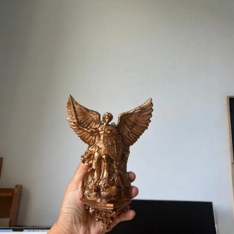 Archangel Wall Sconce Resin Religious Decor Light With Bronze Style Finish and Backlit Detail for Bedroom, Prayer Corner and Hallway Display