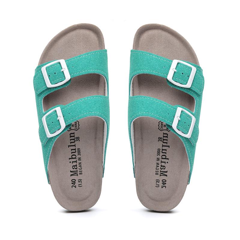 Maibulun Unisex Kork Anti-Rutsch Hausschuhe - Mattes Leder, Einzelner Riemen, Trendige Sommer Strand- & Hauskleidung