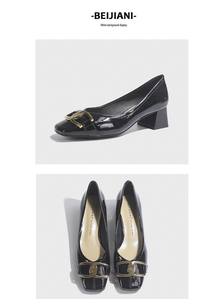 BEIJIANI Lammfell Square Toe Blockabsatz High Heels – Damen Convertible Step-Down Schuhe mit Metalldetail