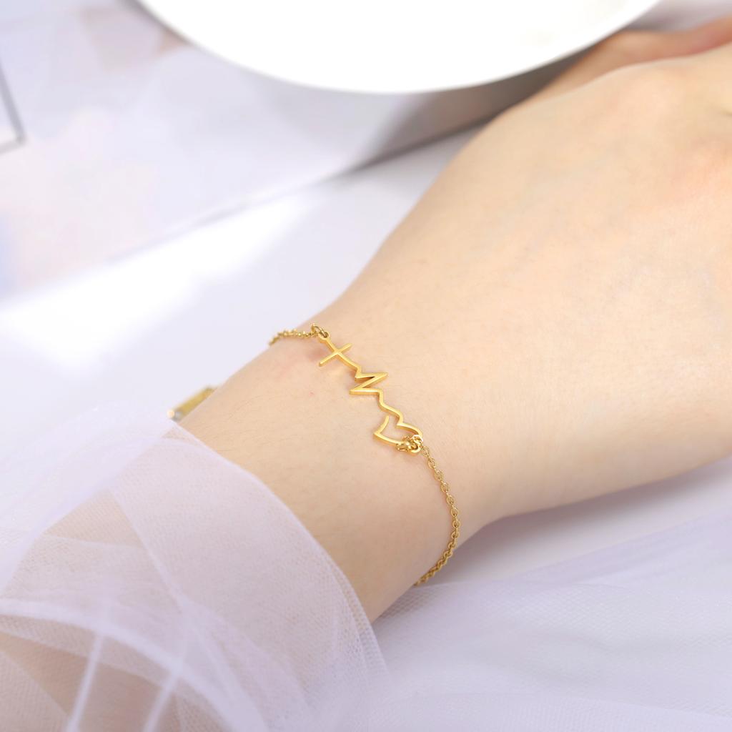 Bracciale con Ciondolo EKG Battito Cardiaco a Linea Semplice e Creativa per Donne Gioielli di Moda Versatili