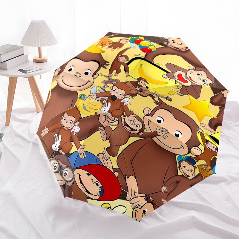 Curious George, Monkeys Automatic Opening and Closing, 8 rib Structure Portable Umbrella, Suitable for Men and Women in All Seasons Perfect