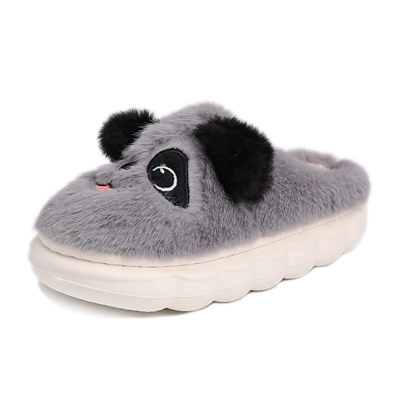 

New Winter Cute Big eyed Rabbit Children s Waterproof Warm Non-slip Fluffy Slippers For Girls Boys Kids Indoor Home Cotton Shoes 24 серый