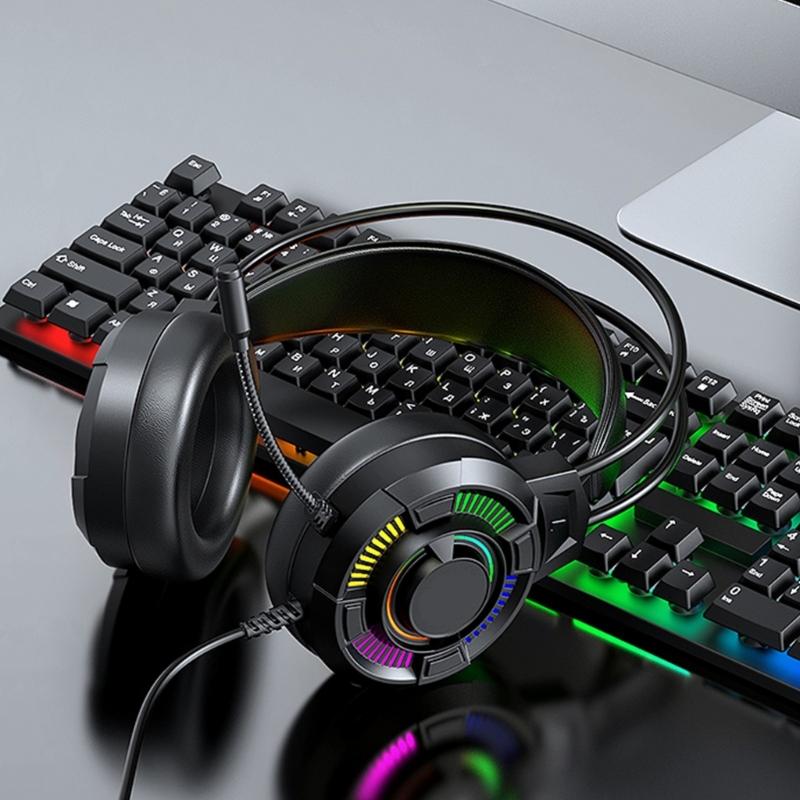 Led Illuminated Headset with 7.1Channel Surround Sound Adjustable Noise Reduction Mic for Gaming Enthusiasts Comfort Fit