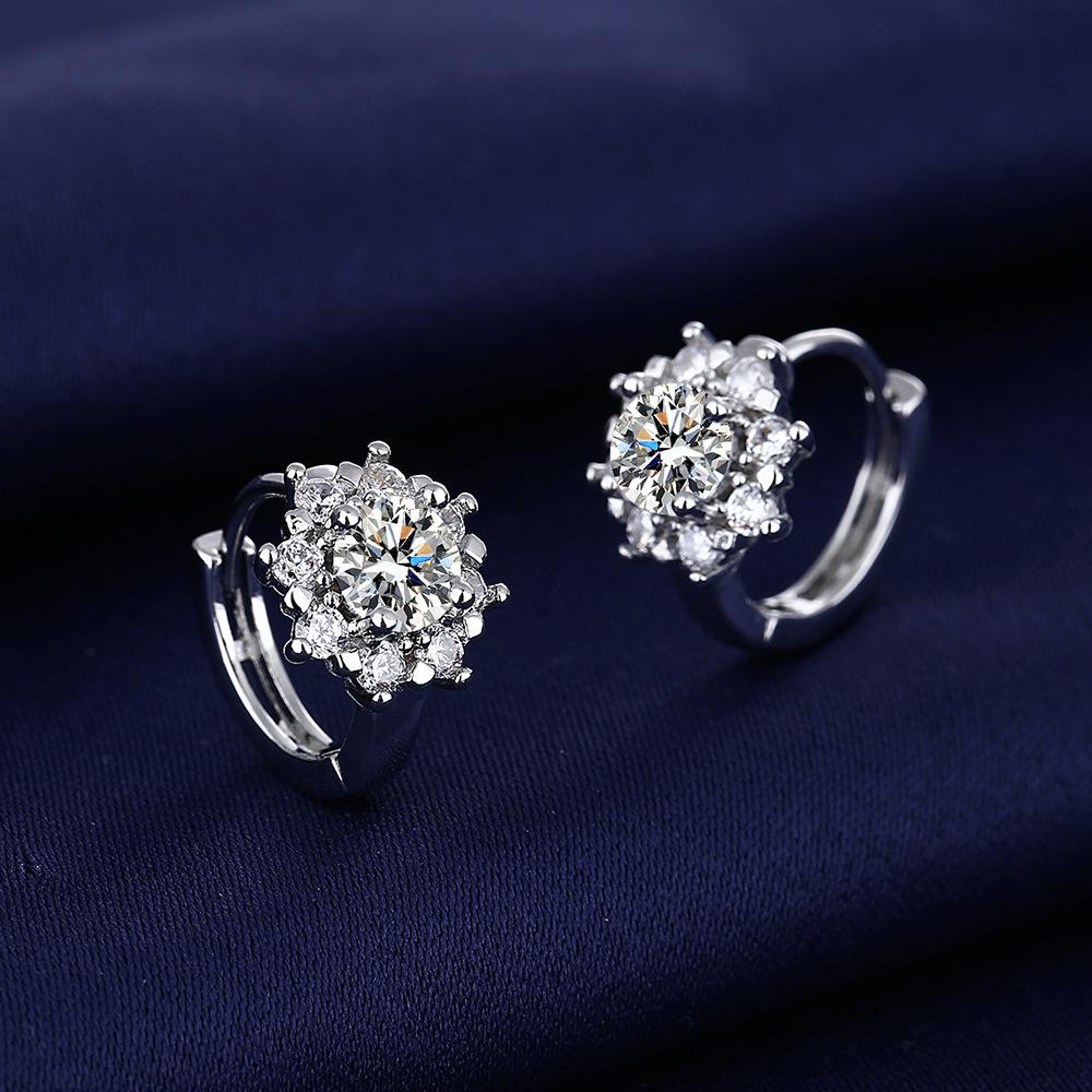 Fine Jewelry 925 Sterling Silver Earrings Inlaid with Zircon Crystal Flower Earrings Charm Jewelry for Women Gift Engagement
