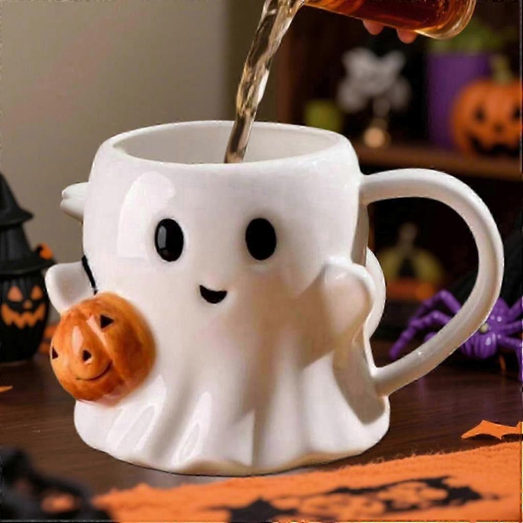 2026 New 2026 Halloween Ghost Ceramic Coffee Mug - Festive Pumpkin Design, Sturdy & Easy to Clean Handle