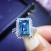 2023 New Blue Sapphire Silver Color Wedding Rings For Women Romantic Square Full Inlay Diamond Engagement Ring