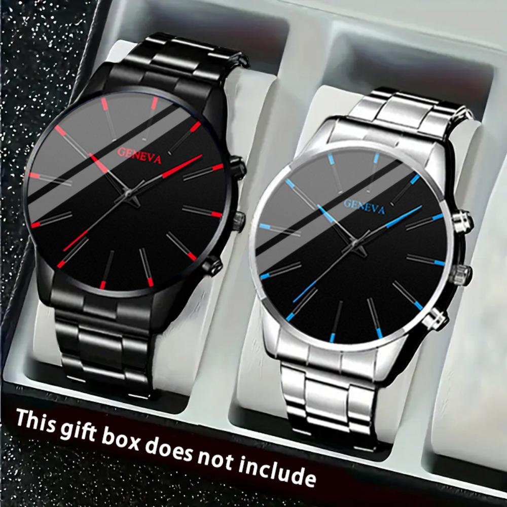 Watch 2-Piece Set Men S Steel Belt Watch Fashion Quartz Watch Fashion Watch