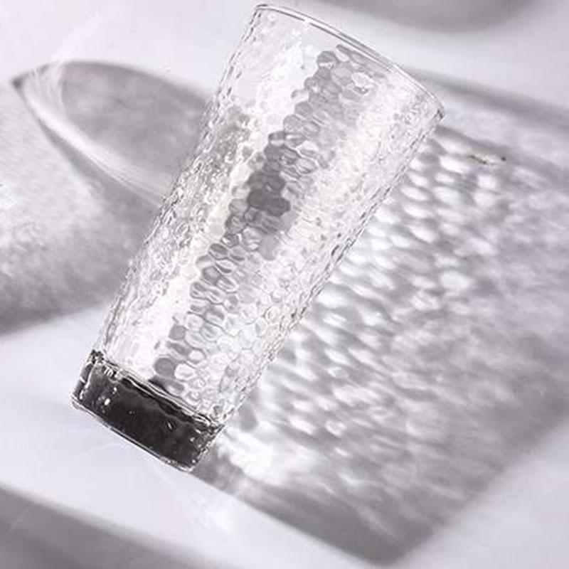 14.5oz 420ml Large Capacity Glass Cups Lemon Tea Water Mug Transparent Heat-resistant Hammer Patterned Wine Cup Cocktail Glass