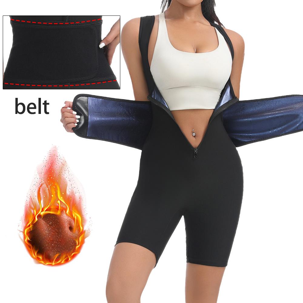 Sleeveless Sauna Suit with Waist Trainer Belt Women Heat Trapping Polymer Bodysuit Tummy Control Sweat Romper Shorts Jumpsuit