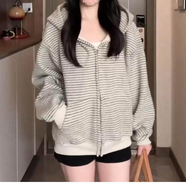 Damen gestreifter Reißverschluss Hoodie Cardigan - Koreanischer Stil, Frühling/Herbst 2026