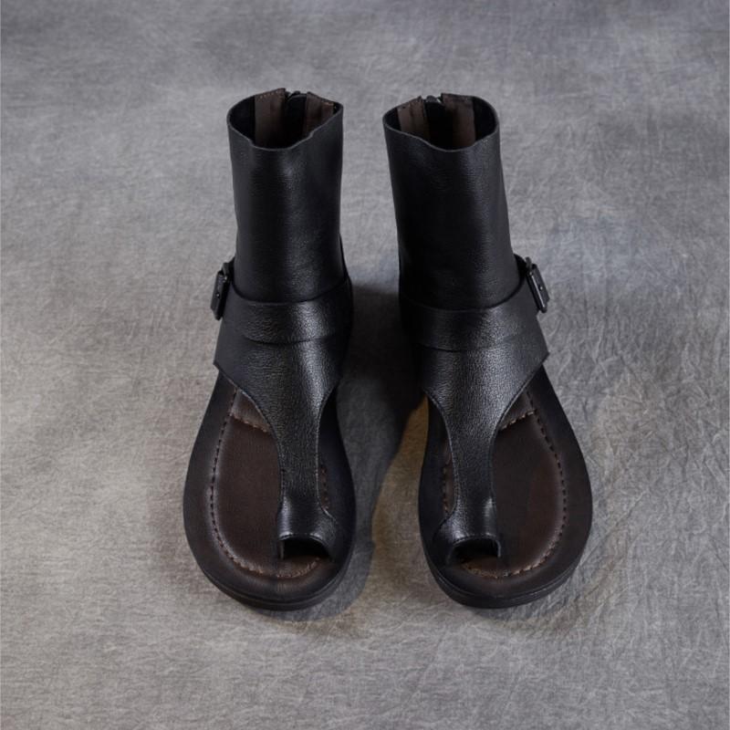 Johnature Genuine Leather Roman Flat Sandals Flip Flops Hollow Short Boots Fashionable Women's Shoes