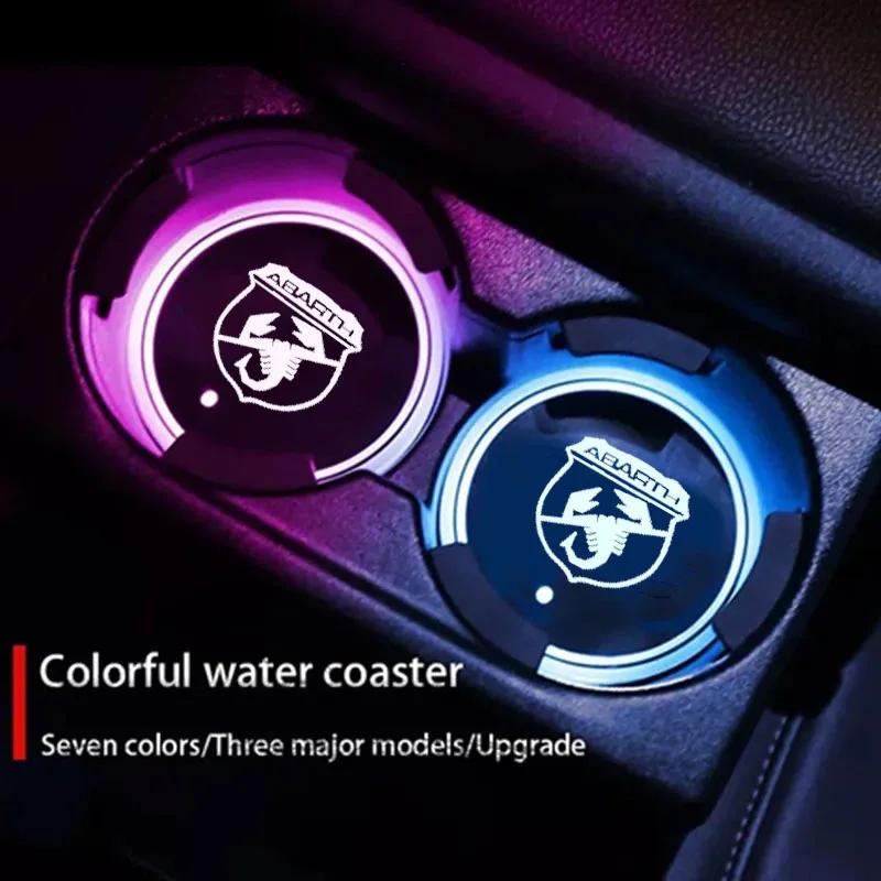 Car Cup Holder LED JRTJD45 Light Car Cup Pad Colorful Light Coaster Accessories For Abarth 500 595 124 Becquet Fiat Punto Ducato Palio