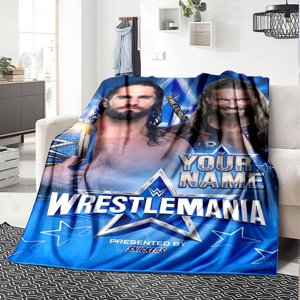 Wrestlemania Customize Text Blanket Lightweight Customizable Blanket Warmthful Decor Perfect for Livingroom Seaside Bed Chair Ideal for All Seasons