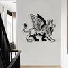 1pc Metal Winged Lion Wall Art, Mythical Iron Sculpture for New Year Christmas Gift, Weatherproof Home Garden Fence Decor