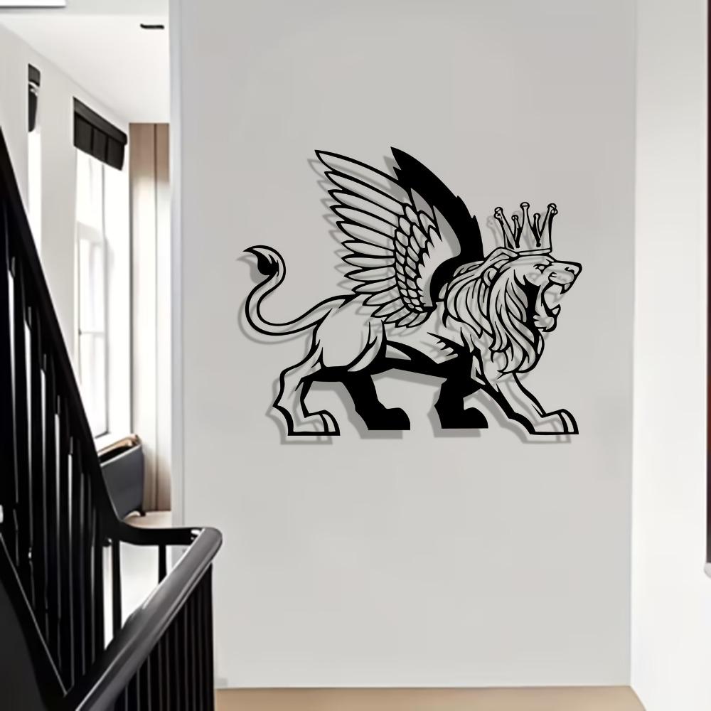 1pc Metal Winged Lion Wall Art, Mythical Iron Sculpture for New Year Christmas Gift, Weatherproof Home Garden Fence Decor